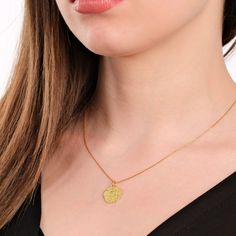 Elevate your style with our 14K Gold Vermeil Hamsa Necklace for Women. This exquisite coin necklace features a beautifully crafted Hamsa Hand pendant, symbolizing protection and bringing its wearer good fortune. Perfect as a meaningful gift for mothers or a cherished addition to your jewelry collection, this necklace is not just an accessory but a talisman against the evil eye. PRODUCT DETAILS: • Material: 14K Gold Vermeil• Necklace Lenght: 16 inches + 2 inches extension chain• Adjustable Length Good Luck Yellow Gold Necklaces With Delicate Chain, Good Luck Yellow Gold Necklace With Delicate Chain, Gold Coin Pendant Charm Necklace, 14k Gold Charm Necklace With Coin Pendant For Gift, Yellow Gold Coin Necklace With Initial Pendant, 14k Gold Coin Pendant Charm Necklace Gift, 14k Gold Engraved Medallion Necklace As Gift, Engraved 14k Gold Medallion Necklace Gift, Gold Coin Pendant Necklace As Gift For Her