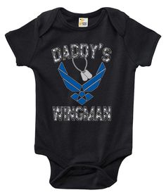 Baby Bodysuit - Air Force Daddy's Wingman Father's Day Cotton Onesie With Graphic Print, Cotton Onesie For Father's Day, Father's Day Casual Short Sleeve Onesie, Air Force Baby, New Baby Quotes, Army Baby, Airforce Wife, American Air, Baby Sleep Problems