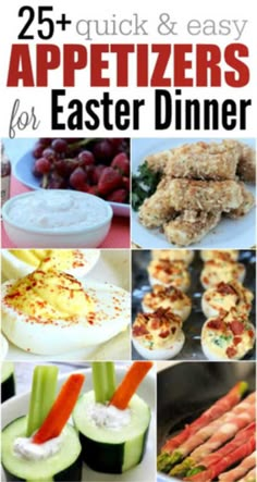 some appetizers for easter dinner with carrots, celery and other foods