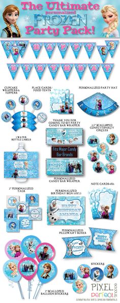 the frozen princess party pack includes decorations, stickers and other items for each child's birthday