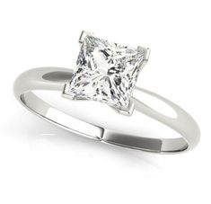 white gold solitaire engagement ring with a princess cut diamond Single Diamond Ring, Solitaire Engagement Ring Settings, Engagement Rings Princess, Diamond Decorations, Princess Cut Gold, White Gold Solitaire, Gorgeous Engagement Ring, Diamond Engagement Ring Set, Three Stone Engagement Rings