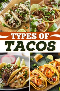 different types of tacos on a cutting board