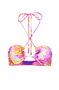 With adjustable front straps, the sexy Bandeau Bikini Top can be styled in multiple ways. The bright pink and yellow tropical print stands out at the beach, poolside, or whatever the day calls for. Pair it with our Cheeky Bikini Bottoms, or mix it with any of our bottoms.   Sizing Multicolor Bandeau Top For Beach, Pink Bandeau Top For The Beach, Beachy Swimwear With Vibrant Print, Beachwear Multicolor Bandeau Swimwear, Beachy Multicolor Bandeau Swimwear, Preppy Swimsuit, Yellow Swimsuits, Cute Bathing Suits, Summer Bikinis