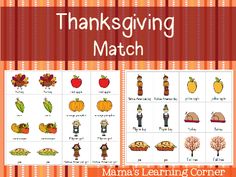 the thanksgiving matching game for kids