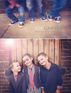 three young boys standing next to each other