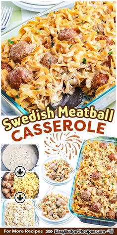 swedish meatball casserole recipe is shown in this collage