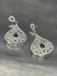 AAAA grade laser round brilliant diamond cut cz and lab sapphire hand set in 925 Sterling silver drop Edwardian replica earrings Replica Earrings, Porter Ranch, Sapphire Earrings, Brilliant Diamond, Diamond Cut, Round Brilliant, Favorite Jewelry, Jewelry Earrings Dangle, Diamond Cuts