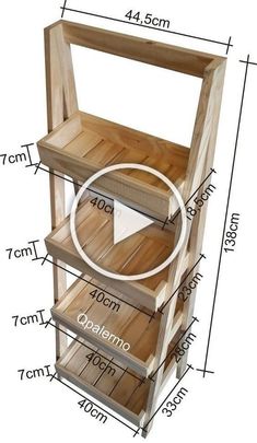 a wooden shelf with measurements for the top and bottom