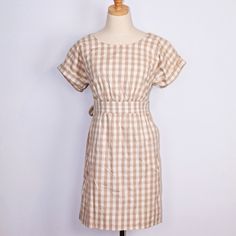 Hd Paris Anthropologie Cream And Beige Gingham Dress Complete With Tie, Side Zip And Cuffed Sleeve At Hem. Retail $148.00 Item Details: Brand: Hd Paris Color: Cream And Beige Style: Sheath Dress Measurements: Size: 6 Condition: New With Tags Classic Gingham Dress, Gingham Short Sleeve Dresses For Work, Short Sleeve Gingham Dress For Work, Neutral Short Sleeve Dress For Work, Classic Gingham Dress For Work, Fitted Gingham Dress For Work, Beige V-neck Midi Dress With Pockets, Beige Mini-length Tweed Dress, Beige Gingham