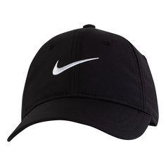 a black hat with white nike logo on it