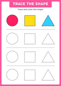 trace the shape and color the shapes worksheet for kids to practice their handwriting