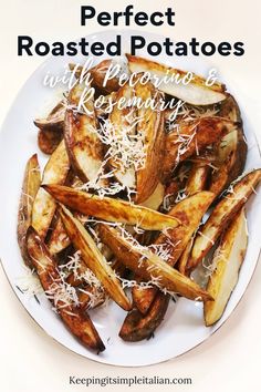 This roasted potatoes with pecorino romano cheese and rosemary make the perfect crisp potatoes and they are so delicious. These Italian roasted potatoes make the perfect side dish to any meal.