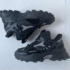 Ashon Hiking Shoes(Missing Soles) #Sneakers #Hiking #Black Chunky Tennis Shoes, Shoes Color, Hiking Shoes, Black Silver, Athletic Shoes, Men's Shoes, Hiking, Man Shop, Sneakers