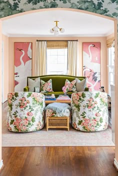 “My house is my own movie set.” New Home Buyer, Green Velvet Sofa, Italian Home, Southern Home, Cottage Design, Dining Room Bar, Pink Walls, Southern Living, The Ranch