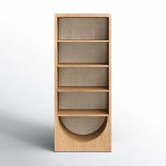 an empty wooden book shelf on a white background with no one in it or someone else