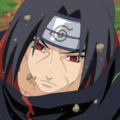 an anime character with black hair and red eyes looks at the camera while wearing headgear