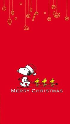 a red christmas card with a cartoon dog on it