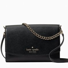 New With Tags 100% Authentic Kate Spade New York Carson Saffiano Leather Convertible Crossbody Bag Black With Gold Tone Hardware Style # Wkr00119 Saffiano Leather Flap Snap Closure Metal Pin Mount Logo Two-Way Spade Jacquard Lining Inside Slip Pocket Adjustable Removable Shoulder Strap 22" Drop And Chain Strap With 6.5” Drop Dust Bag Not Included Length: 9" Height: 6" Depth: 2 1/2" Kate Spade Crossbody Purse, Convertible Crossbody Bag, Kate Spade Totes, Black Crossbody Purse, Crossbody Bag Black, Leather Handbags Crossbody, Kate Spade Purse, Black Crossbody, Black Cross Body Bag