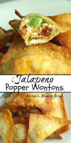 there is a plate with some food on it and the words jalapeno popper wontons