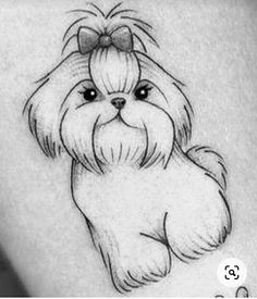 a small dog with a bow on it's head is shown in this tattoo design