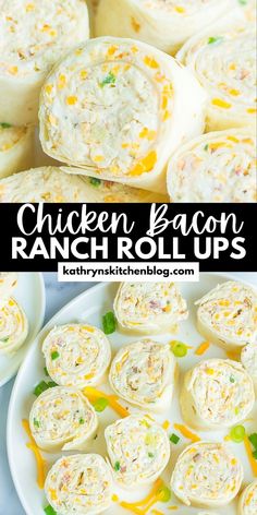 chicken bacon ranch roll ups on a white plate