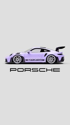 a purple sports car with the word porsche on it