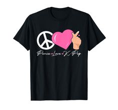 peace love and hippie t - shirt with pink heart in the middle on black