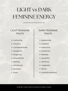 the light vs dark feminine energy chart