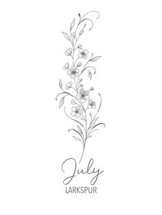 July larkspur birth month flower tattoo art. #art #aesthetic #lineart #linework #linetattoo #finelinetattoo #fineline #minimalist #july #larkspur #birthmonthflower #birthmonthflowertattoo #birthday #wallartdecor #wallartprints #drawing #sketch #pencil #tattoo #floral #bouquet July Tattoos Birth Month, Larkspur Flower Bouquet Tattoo, July Flower Birth Month, Number And Flower Tattoo, Birth Flower Tattoo July, Larkspur Minimalist Tattoo, Larkspur Flower Bouquet, Larkspur Birth Flower Tattoo, Fineline Larkspur Tattoo