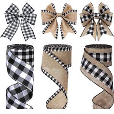 black and white checkered ribbon bows with burlocks on each side, set against a white background