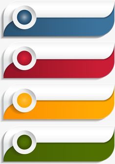 four different colored paper tags with rounded shapes and shadows on white background, eps file available