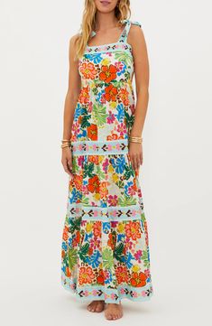 Beach Riot Floral Tie Strap Cotton Maxi Sundress | Nordstrom Bow Straps, Artisan Tiles, Cotton Maxi Dress, Maxi Sundress, Beach Riot, Cotton Maxi, Maxi Dress Cotton, On Beach, Tie Dress