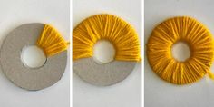 three different pictures of yarn being made into rings