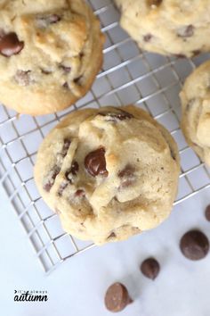 chocolate chip cookies cooling on a wire rack