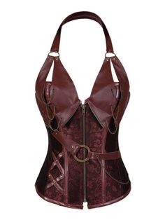 Steampunk Halter Leather Gothic Corset – Retro Stage - Chic Vintage Dresses and Accessories Burlesque Dress, Cheap Corset, Leather Halter Top, Female Pirate Costume, Waist Shapewear, Tummy Slimmer, Steampunk Women, Viking Clothing, Leather Bustier