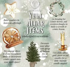 an info sheet with different types of items to decorate for the winter holidays and christmas tree