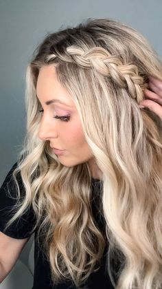 Hoco Hairstyles Long Hair Half Up, One Braid In Hair Down, Braids In Long Hair Down, Soft Braid Half Up Half Down, Loose Front Braid, Braid With Pieces Out, 2 Dutch Braids Half Up Half Down Curled, Easy Side Braids For Long Hair Half Up Half Down, Curled Hair Down With Braid