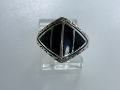 Vintage Ring Size 6.75 Sterling Silver 925 Diamond Shape With Black Enamel Used Oct 11, Vintage Ring, Diamond Shape, Pretty Colours, Black Enamel, Rings Statement, Diamond Shapes, Vintage Rings, Silver 925