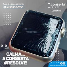 an advertisement for a cell phone that has been smashed in half and is being held by someone