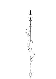 a black and white drawing of a flower on a stick with leaves coming out of it