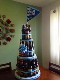 a cake made to look like a beer tower