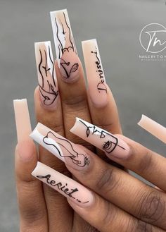 Name On Nails Boyfriends, Name On Nails, Sagittarius Nails Designs, Name Nails, Sagittarius Nails, Vibrant Nails, Dope Nail Designs, Long Square Acrylic Nails, Unique Acrylic Nails