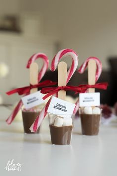 small cupcakes with candy cane sticks sticking out of them