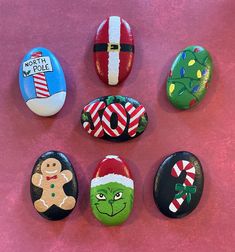 Custom Set of Hand Painted Christmas Stones, Small Gift, Co-worker Gift, Christmas Garden Decor, Stocking Stuffer - Etsy Christmas Garden Decor, Christmas Stones, Christmas Kindness, Christmas Pebble Art, Christmas Rocks, Christmas Garden Decorations, Painted Rocks Kids, Christmas Rock, Hand Painted Christmas