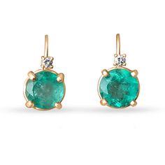 A beautiful pair of round Colombian emerald and diamond lever back earrings made in 14K rose gold. The chic pair of lever back earrings feature bluish-green, natural Colombian Emerald rounds. The emeralds have beautiful eye clarity and are simply vivacious! The solitaire setting shows the beautiful color that the gems have to offer. Ideal earrings for everyday wear! Setting Style: Lever Back Setting Material: 14k Rose, Yellow Or White Gold Main Stone: Colombian Emerald Shape: Round Cut Approx Weight: 3.06cts Clarity: Translucent Color: Green Luster: Very Good Brightness: Very Good Treatments: Natural, Oiling  Secondary Stone: Diamond Shape: Brillant Round Approx Weight: 0.04pts Clarity: VS Color: GH Luster: Excellent Treatments: Natural This masterpiece is made to order and takes 3-10 busi Green Round Diamond Earrings Fine Jewelry, Classic Emerald Drop Earrings, Classic Emerald Drop Diamond Earrings, Classic Round Diamond Earrings For May Birthstone, Diamond Earrings With Prong Setting For May Birthstone, May Birthstone Diamond Earrings With Prong Setting, Classic Emerald Diamond Earrings, Fine Jewelry Emerald Round Cut Earrings, Emerald Round Earrings For Anniversary