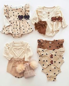 We love love love this heart flutter sleeve baby bodysuit! Giving you all the butterflies, this little bodysuit is perfect for cute photos, but is casual enough to wear for an everyday style! Modern-chic, and made of 95% cotton and 5% spandex. Fits true to size. Accessories sold separately! Newborn Girl Outfits, Knitted Romper, Baby Outfits, Girls Rompers