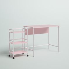 two pink and white desks sitting next to each other