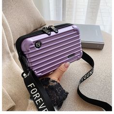 Color: Purple Mini Suitcase, Mini Luggage, Mini Diva, Canvas Lunch Bag, Leather Waist Bag, Suitcase Bag, Small Coin Purse, Women Purse, Small Cosmetic Bags