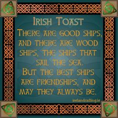 an irish toast with the words i drink to your health