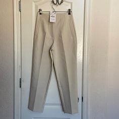 Nwt, Small, Beige Zara Classic Style Pants. Bit Small For Me On Waistline As I’m 126 Lb. Cream Business Casual Trousers, Fitted Neutral Pants With Pockets, High Waist Neutral Bottoms For Formal Occasions, Tailored Cream Straight Pants, Zara Neutral Pants For Workwear, High Waist Neutral Pants For Office, Neutral High Waist Office Bottoms, Beige Spring Office Pants, Cream Trousers For Business Casual